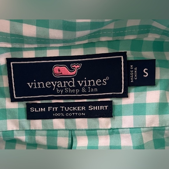 Vineyard vines Shep & Ian gingham button down slim fit tucker shirt Sz small - Picture 8 of 8